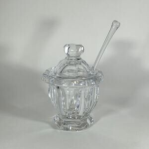 Baccarat Crystal Condiment Jar w/ Lid & Spoon Signed